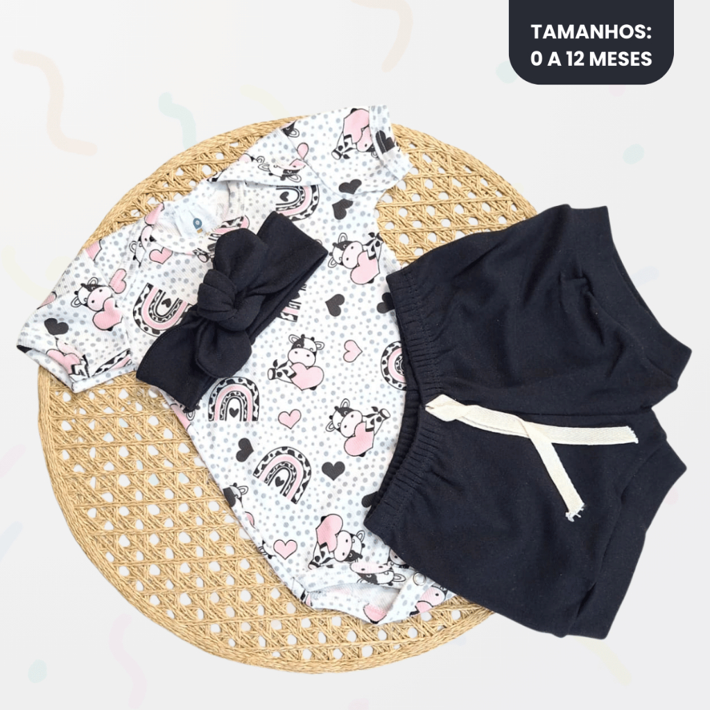 Conjunto Bebê Menina 3 Peças Kit Body Manga Curta Short Estampado Tiara Laço Cabelo Recém Nascido em Oferta na Shopee