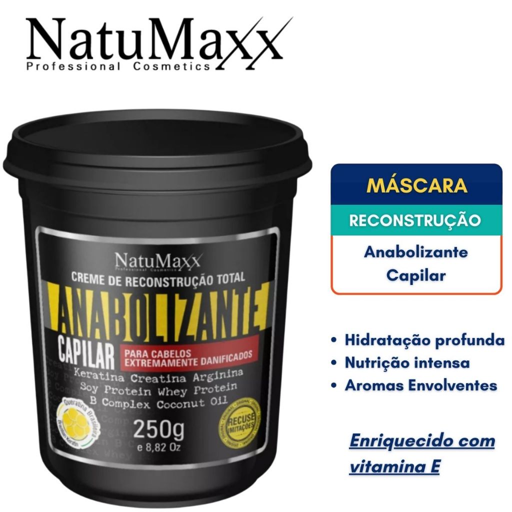 Máscara Fortificante Creme Anabolizante Capilar Natumaxx 250g Reconstrução Nutrição Hidratação