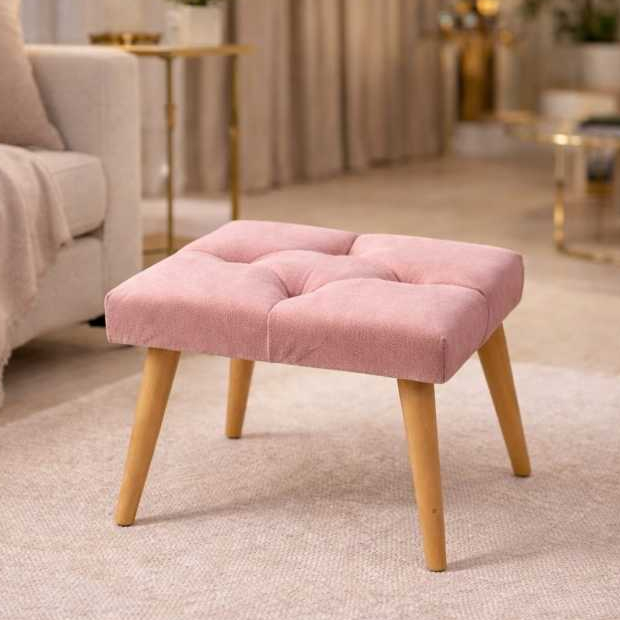 Puff Decorativo Estofado com Pés de Madeira | Banqueta Puff Quadrado para Quarto Sala Penteadeira