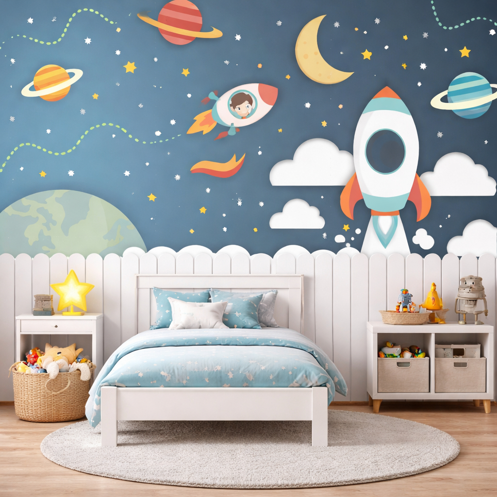 Papel de Parede Adesivo Astronauta Decoração Quarto Infantol Lavável Painel Completo em Oferta na Shopee