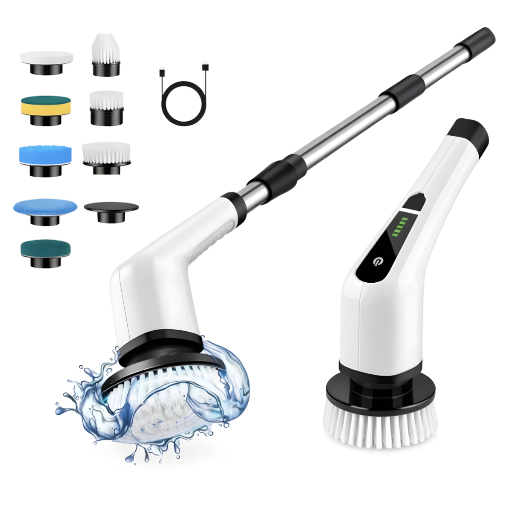 Esfregão Elétrico 9 em 1 Recarregável 360° Multiuso para Vidro, Piso, Parede. Sem Fio e Cabo Ajustável para Todos