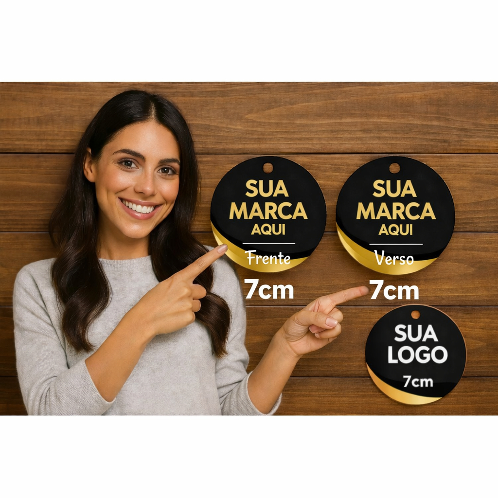 Tag Redonda 7x7cm Personalizada Frente e Verso Alta Qualidade para Lembrancinhas Brindes e Produtos