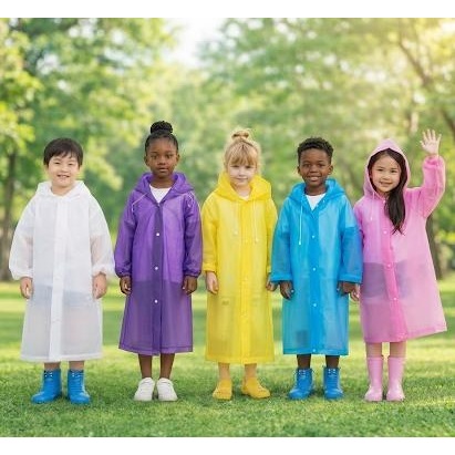 Capa de Chuva Infantil Amarela /Rosa Adulto Impermeável Leve Com Capuz Para Criança Escola Passeio