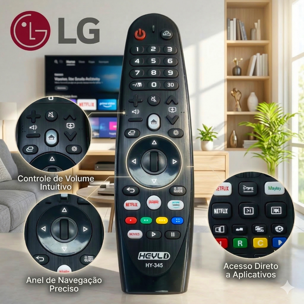 Controle Remoto Smart Tv LG com Botão Netflix Prime Video Globoplay - Mod. Hy-345
