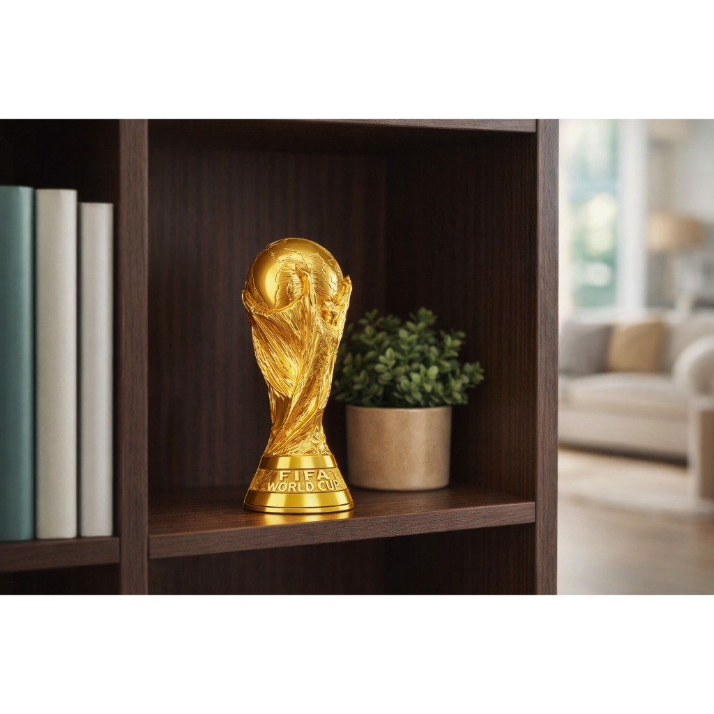 Taça Copa Do Mundo 2026 Futebol Decoração Trofeu Escala 1:2 Dourado Acabamento Premium Dourado Brilh