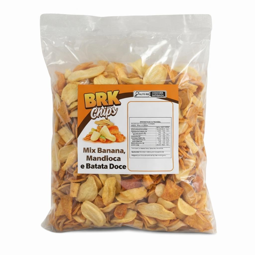Mix Chips Crocantes Salgada Banana + Mandioca + Batata Doce Snack Natural 250g ou 500g | BRK CHIPS
