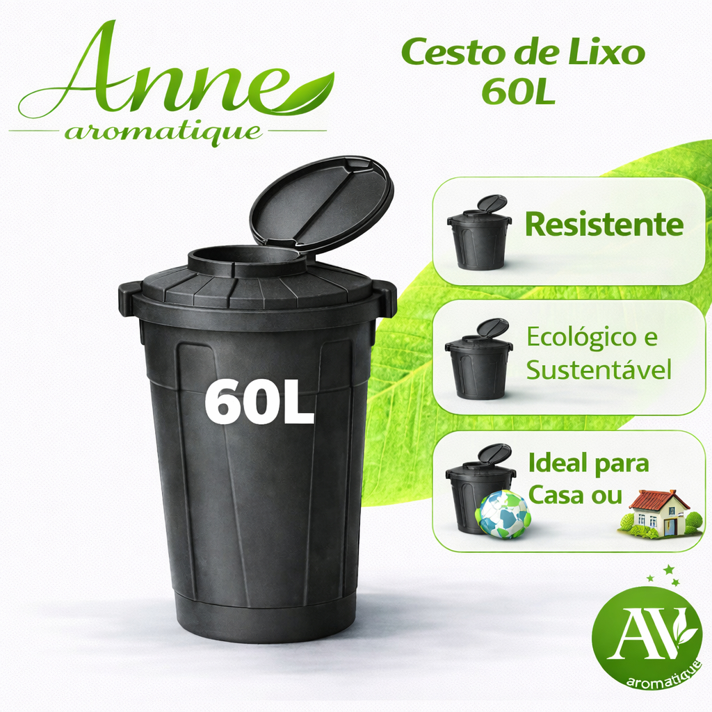 Lixeira  Cesto 60 Litros multiuso Tampa e trava higiênica Prédio Escola Edifícios Coleta Seletiva