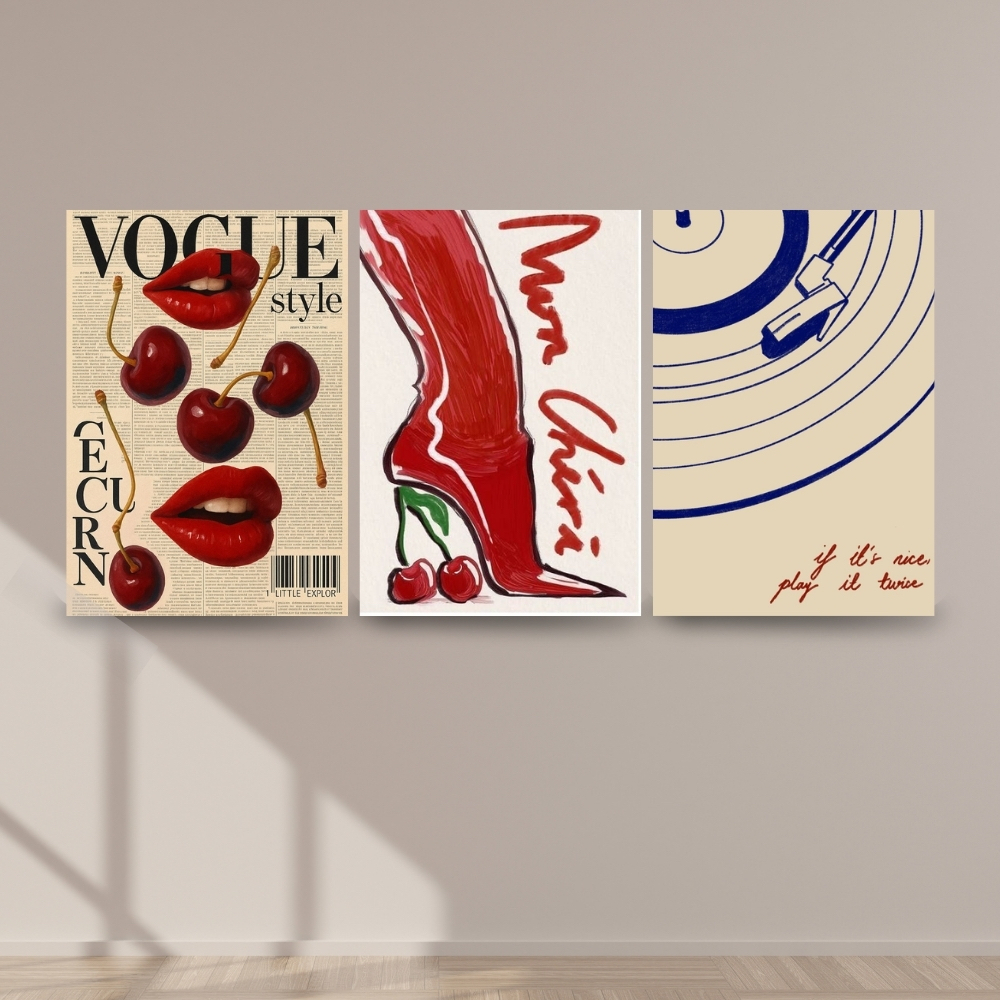 Kit Quadros Decorativos 3 Peças Vogue Revista Girl Aesthetic Decoração Quarto