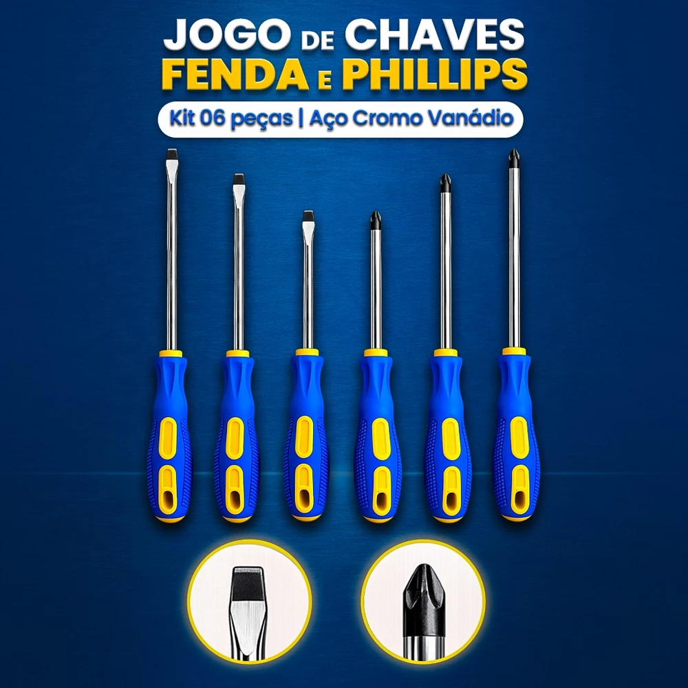 Jogo de Chaves de Fenda e Phillips 6 ou 4 Peças – Aço Cromo Vanádio com Ponta Magnética