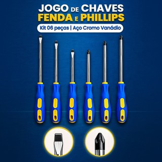 Jogo de Chaves de Fenda e Phillips 6 ou 4 Peças – Aço Cromo Vanádio com Ponta Magnética