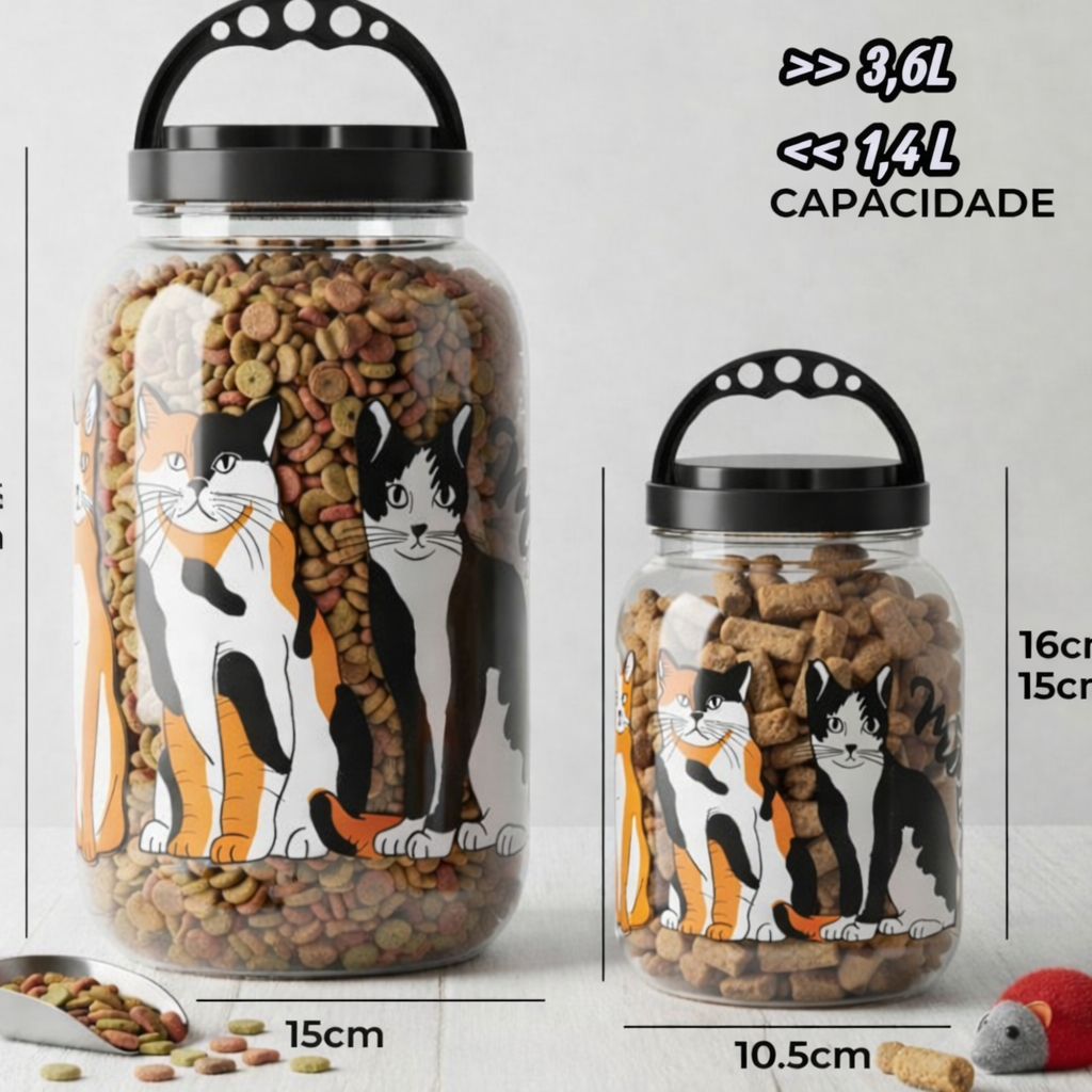KIT 2 Pote ou Individual Ração Gato 3,6 e 1,4L com Alça opção de compra individual em Oferta na Shopee