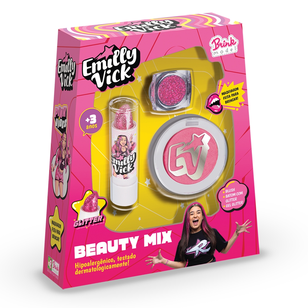 Kit Maquiagem Beauty Mix Emilly Vick Dos Rosa - Original Brink Model em Oferta na Shopee