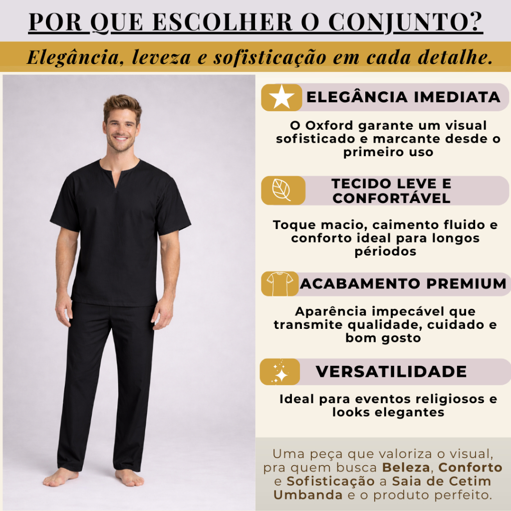 Conjunto Masculino Roupa de Ração Umbanda e Candomblé Premium Unissex Oxford 2 Peças — imagem 2 de 2
