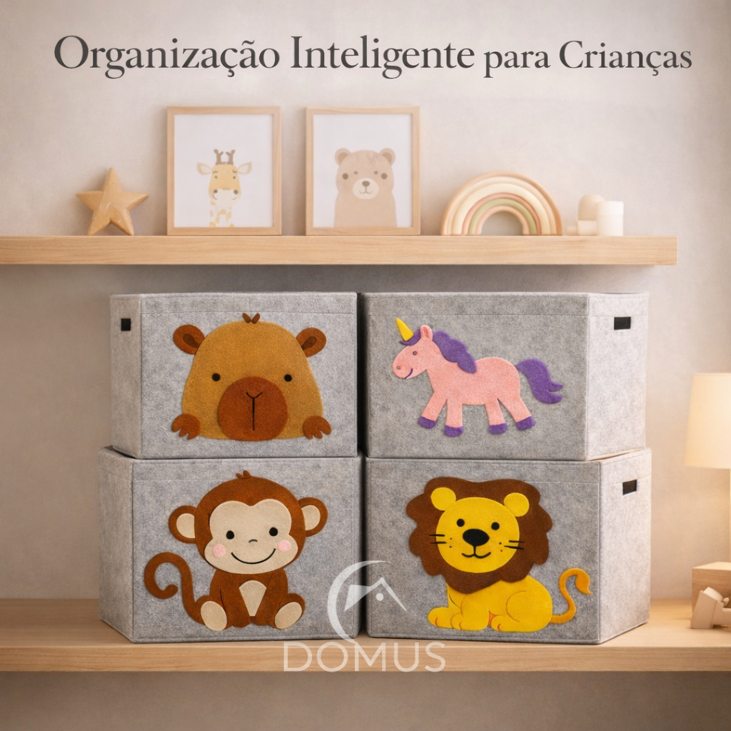 Organizador Cesto Multiuso Dobrável Brinquedos Roupa Infantil Animais Oval Quadrado Feltro em Oferta na Shopee
