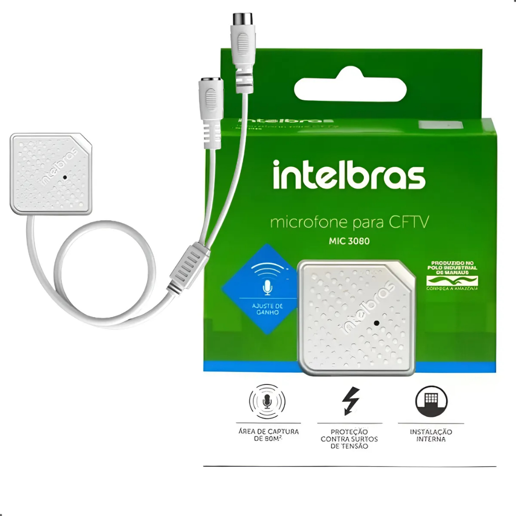 Microfone Mic 3080 Intelbras Ambiente Cerca De 80 M² Cftv Branco