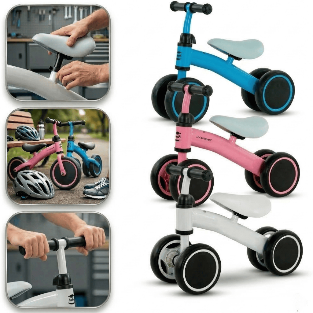 Bicicleta de Equilíbrio Bike Infantil 4 Rodas Suporta 20kg Azul Rosa Branco