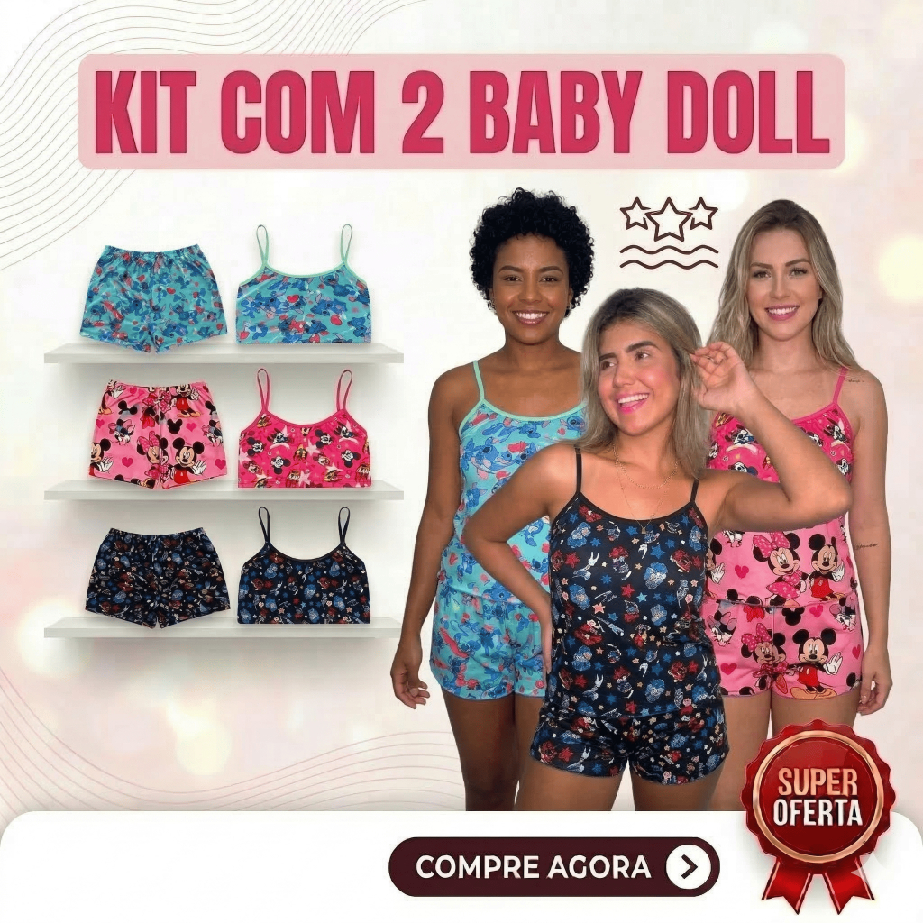 Kit com 2 Baby Doll Conjunto Pijama barato promoção