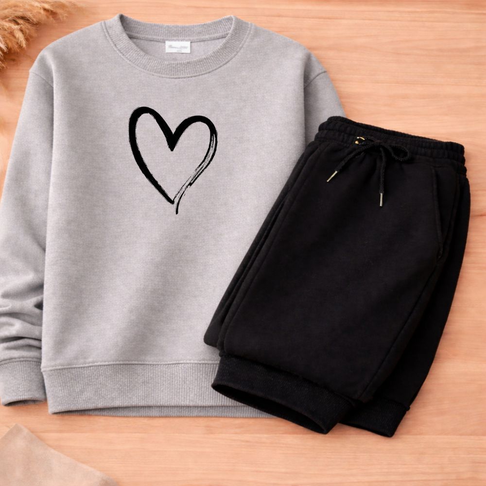Conjunto moletom juvenil e infantil meninas coração blusa de frio careca premium