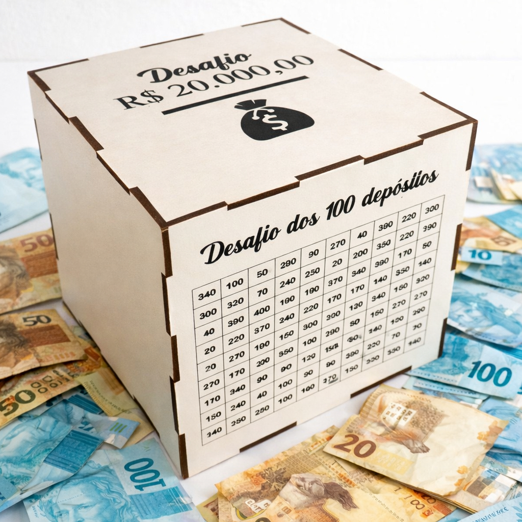 Cofre MDF Desafio 1Mil / 5Mil / 10Mil / 20Mil  pra juntar dinheiro , escolha Sua Meta. em Oferta na Shopee