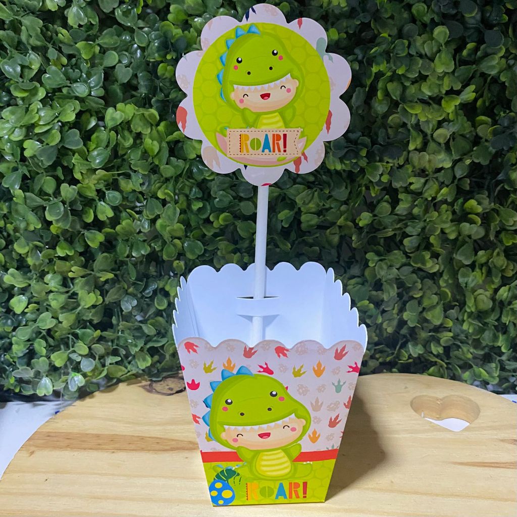 Mini Cachepô Dino Baby Centro de Mesa Personalizado Pegue e Monte | Lembrancinha Festa Infantil | Decoração de Festa