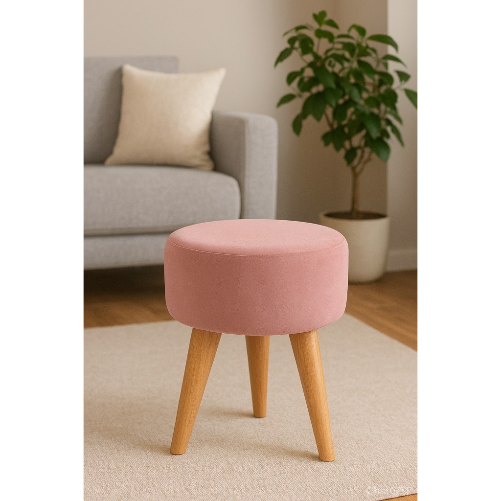 Puff Redondo Decorativo 36cm Reforçado 130kg – Banqueta Sala Quarto Pés Palito Suede Premium