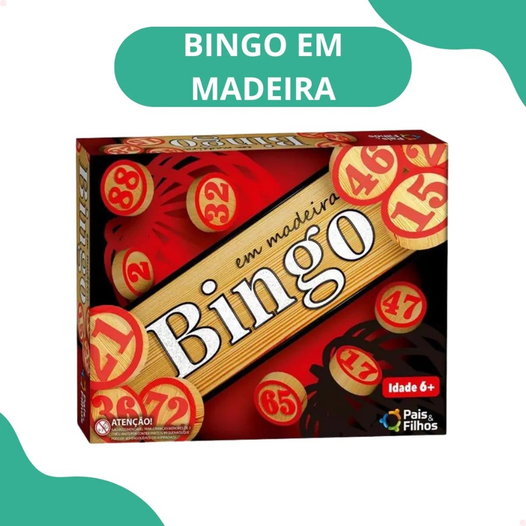Jogo Bingo Peças Em Madeira Com 48 Cartelas E 90 Pedras - Pais e Filhos
