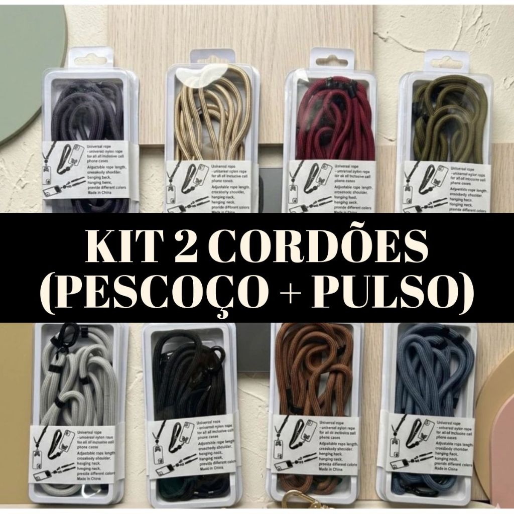 Kit 2 Cordões Universais Ajustável Pescoço e Pulso para iPhone e Android em Nylon