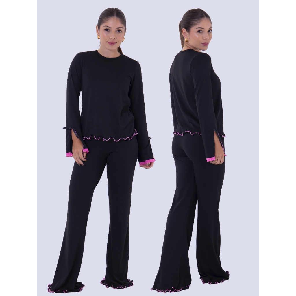 Pijama Feminino Manga Longa Fenda Outono/Inverno