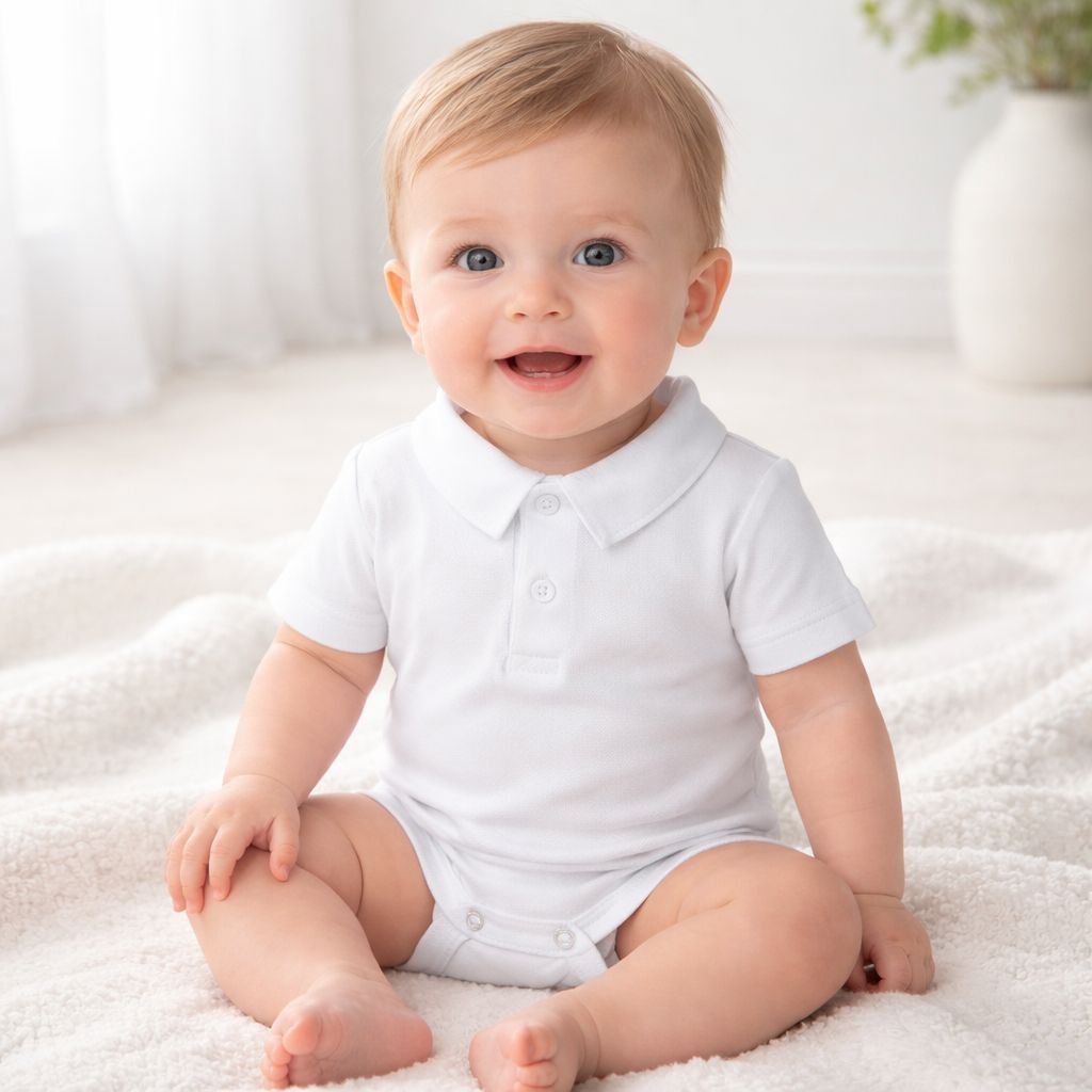 Body Bebê Gola Polo Branco Manga Curta Verão Menino