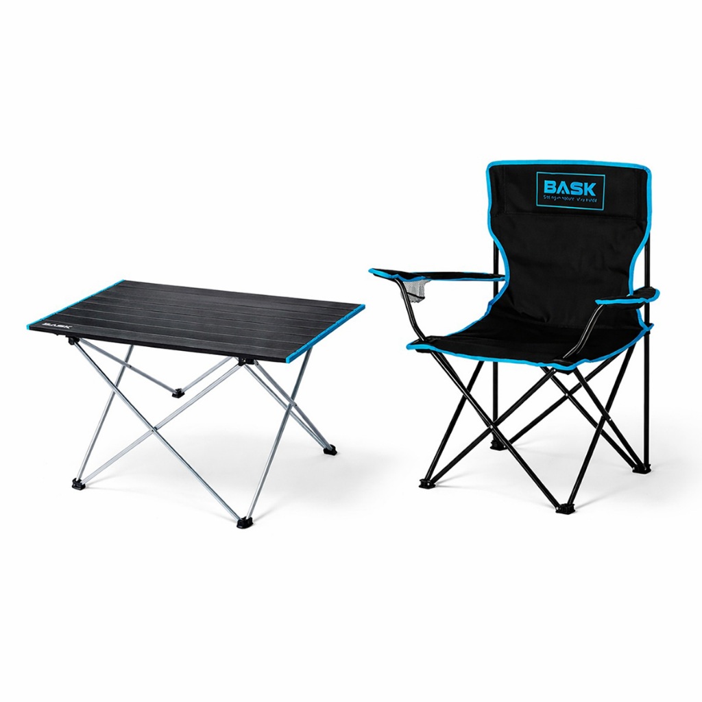 Kit Cadeira Dobrável Mesa Alumínio Portátil Leve Resistente e Compacto Camping Bask