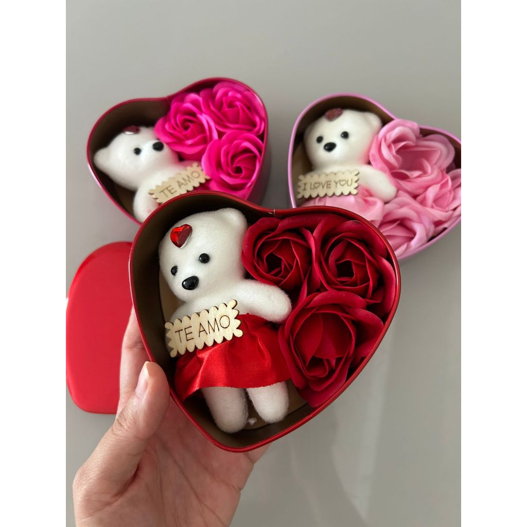 Caixa Coração Com Ursinho e Rosas de Metal Lata Presente Amor em Oferta na Shopee