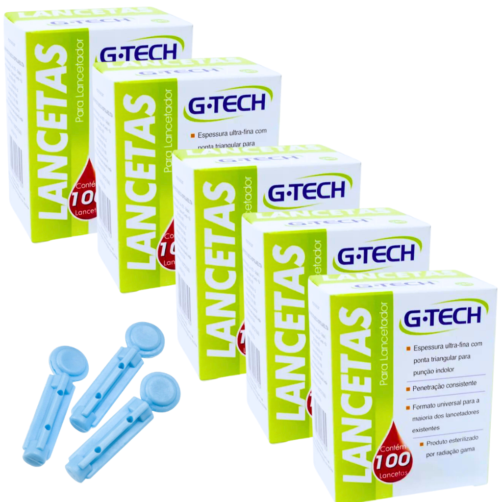 Kit 5 Lancetas 28G G-Tech C/100 Unidades Teste Glicemia Lancetador Diabetes em Oferta na Shopee