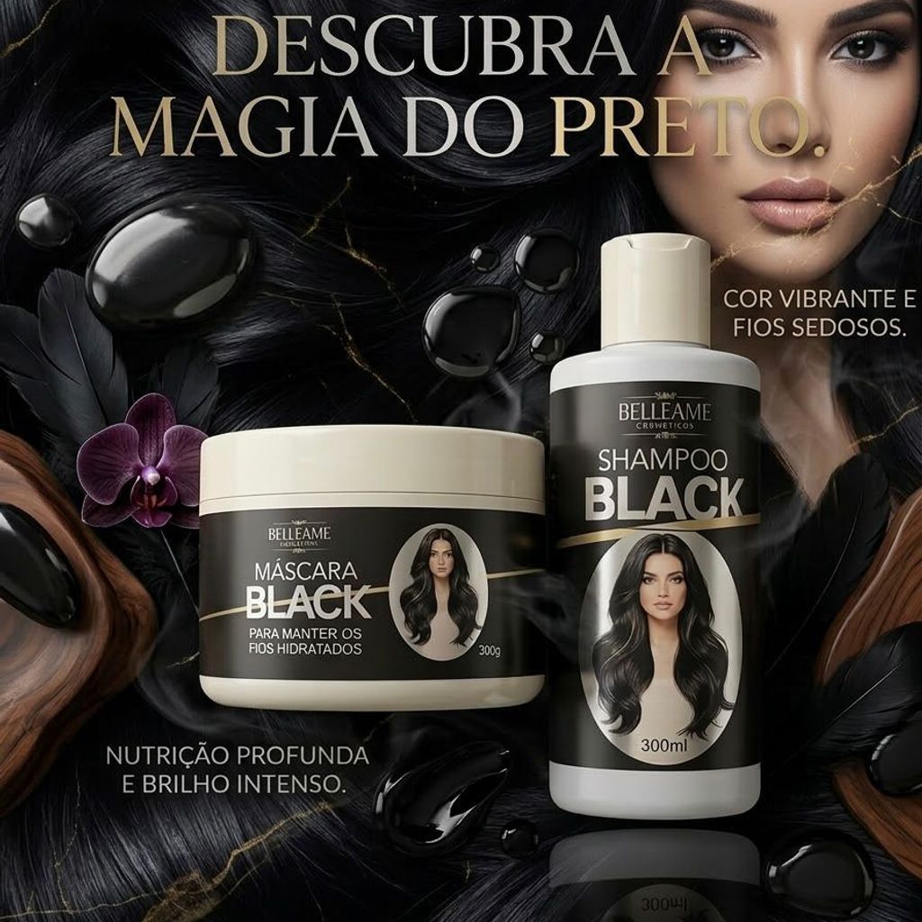Kit Shampoo + Máscara Tonalizante Preto Intenso + BRINDE. Sem Amônia - Resultado 100% Natural ( EMBALAGEM NOVA ) em Oferta na Shopee