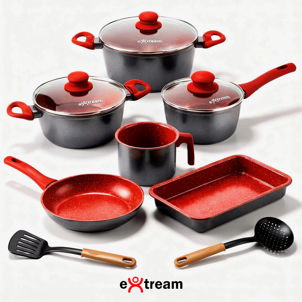 Jogo de Panelas Revestimento Ceramica Indução 8 peças Extream Atami Red Light