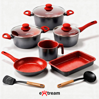 Jogo de Panelas Revestimento Ceramica Indução 8 peças Extream Atami Red Light