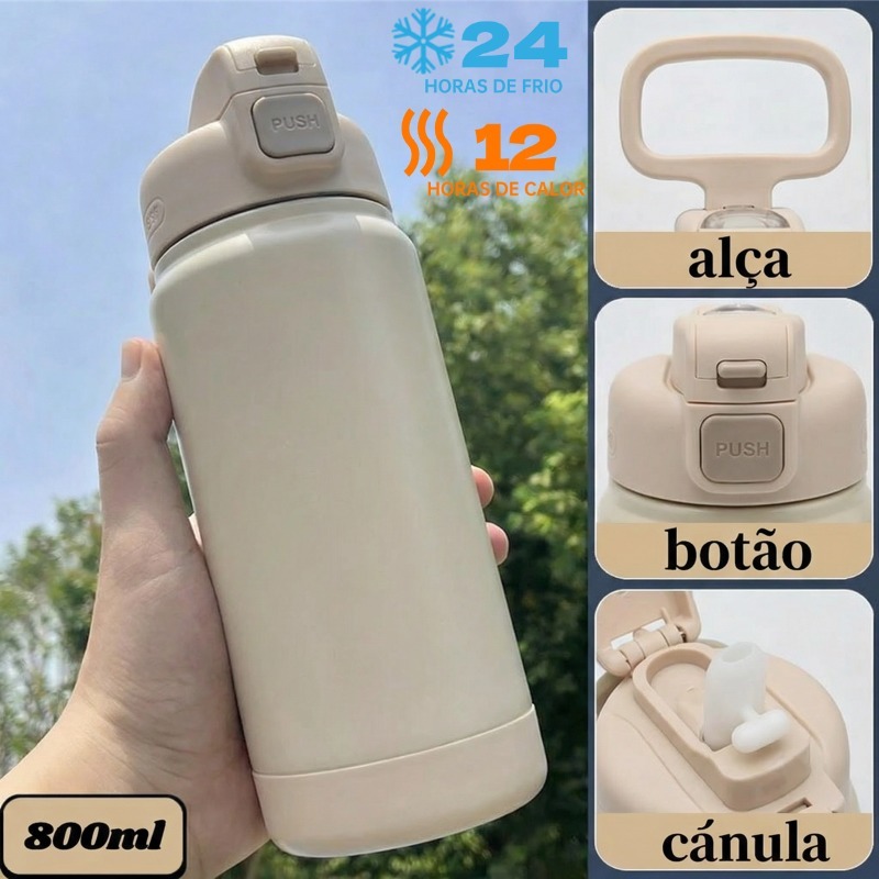 Imagem Garrafa térmica 800ml inox Quente e Frio Alça Com palhinha Alça Copo térmico premium-XR-73