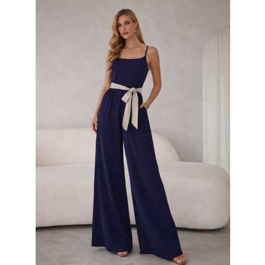 Macacão Viscolinho Feminino Pantalona Longo Soltinho Cintura Ajustável Elegante Moda Feminina  2026