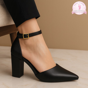 Sapato Feminino Scarpin Bico Fino Salto Bloco Grosso 027 Rosavivi