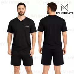 Pijama Masculino em Suede Liso Manga Curta Super Confortável