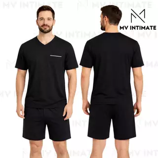 Pijama Masculino em Suede Liso Manga Curta Super Confortável