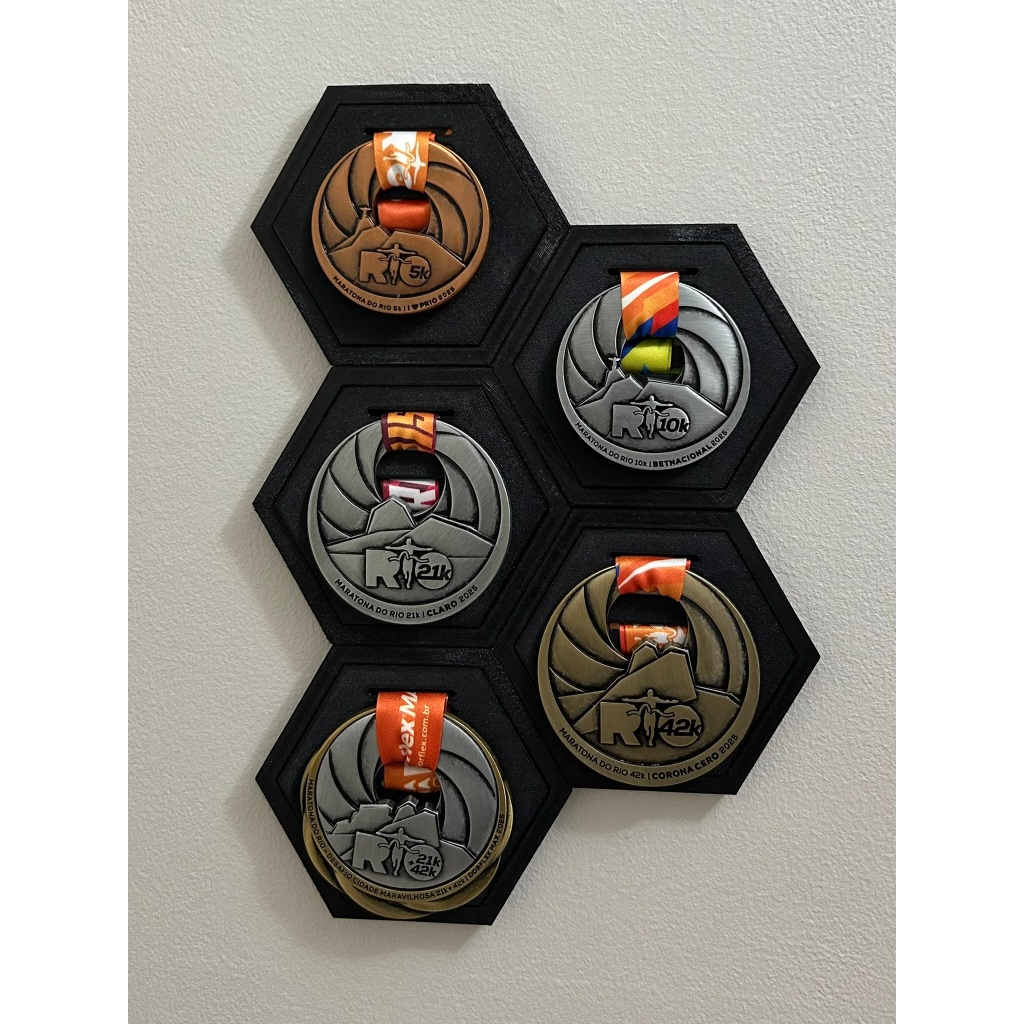 Porta Medalhas Hexagonal Modular 3D | Suporte de encaixe para Medalhas | Decoração Esportiva