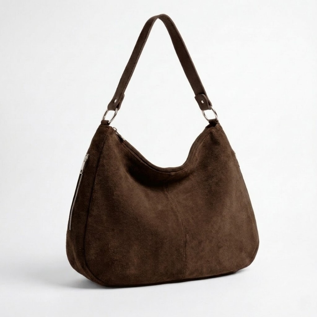 Bolsa Feminina Alça De Ombro Em Couro Legitimo Camurça Marrom Café