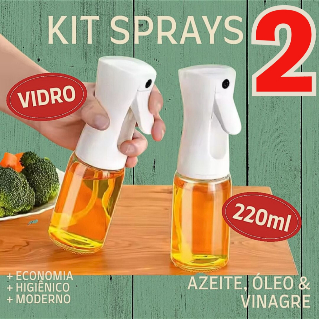 Spray Borrifador de Azeite Premium Pulverizador Vinagreiro Azeiteiro p/ Cozinhas Vidro 220ml