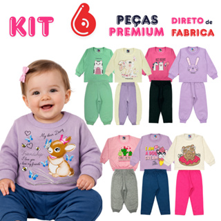 Kit 6 Peças Bebê Menina Inverno Moletom Felpado 3 Conjuntos Roupa Bebê Frio P M G 1 a 9 Meses em Oferta na Shopee