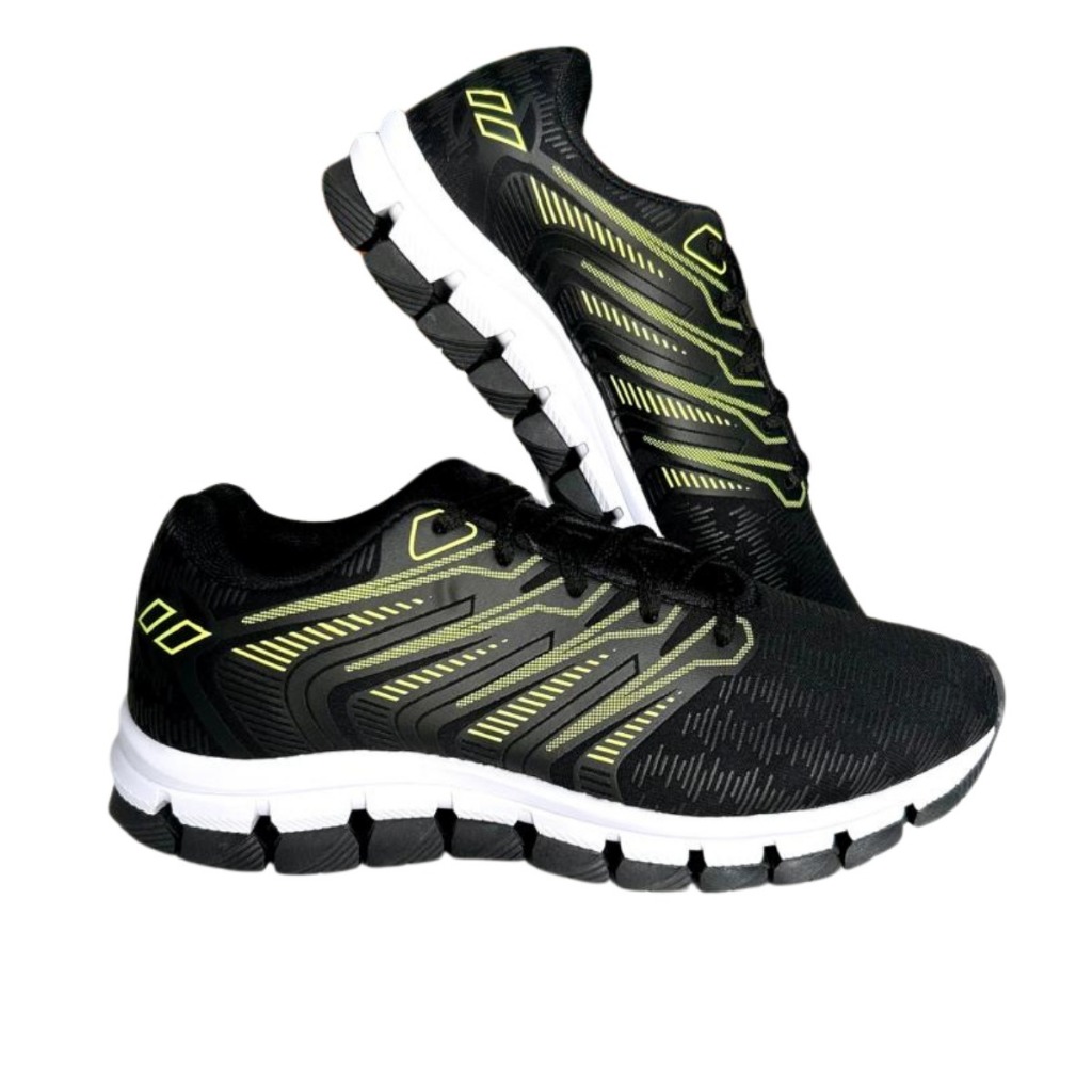 Tênis Esportivo Masculino Original Confortável Para Diversos Esportes Listrado Preto/Verde