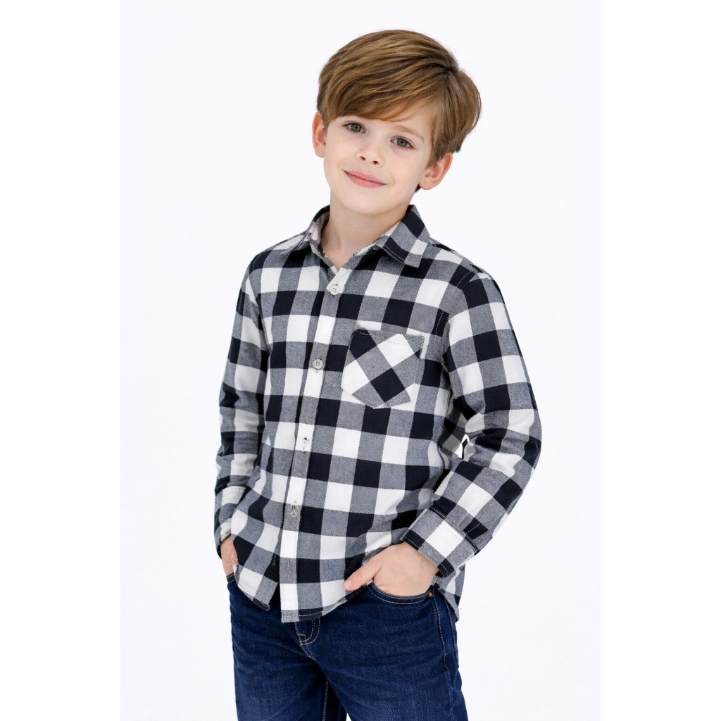 Camisa Quadriculada Xadrez Infantil Unissex Social Manga Longa Franelada