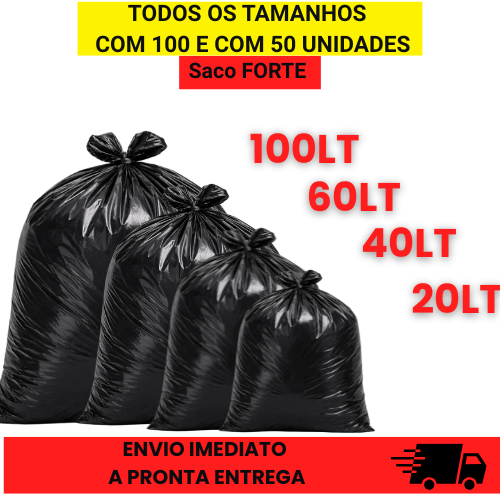 Saco de lixo Reforçado | disponível em 20, 40, 60, 100LT | Alta resistência | direto da fábrica | c/100 e 50un | Preto. em Oferta na Shopee