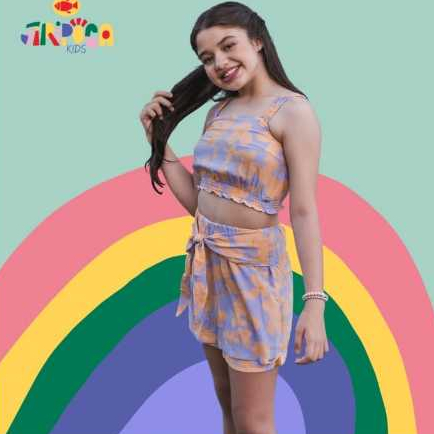 Conjunto Infantil Feminino Short Saia + Cropped em Viscose Floral-moda Verão Blogueirinha