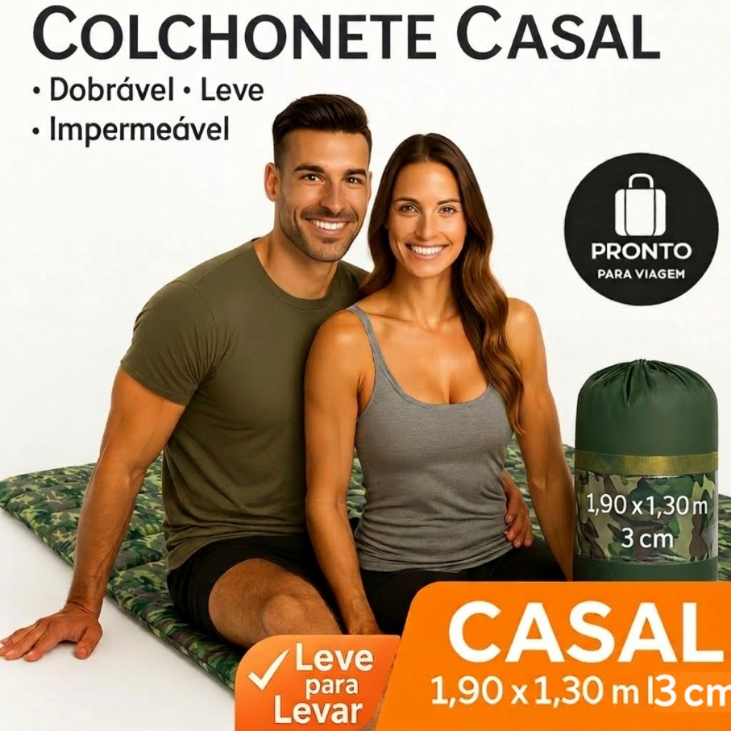 Colchonete para Dormir 190x130 Camuflado Portátil Leve com Bolsa | Casal Dobrável Acampamento