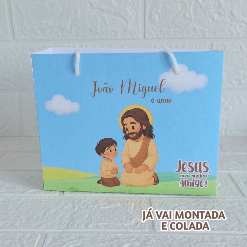 Sacolinha Personalizada Jesus Meu Melhor Amigo Menino ( já vai montada) Lembrancinha |Aniversário |Festa Infantil